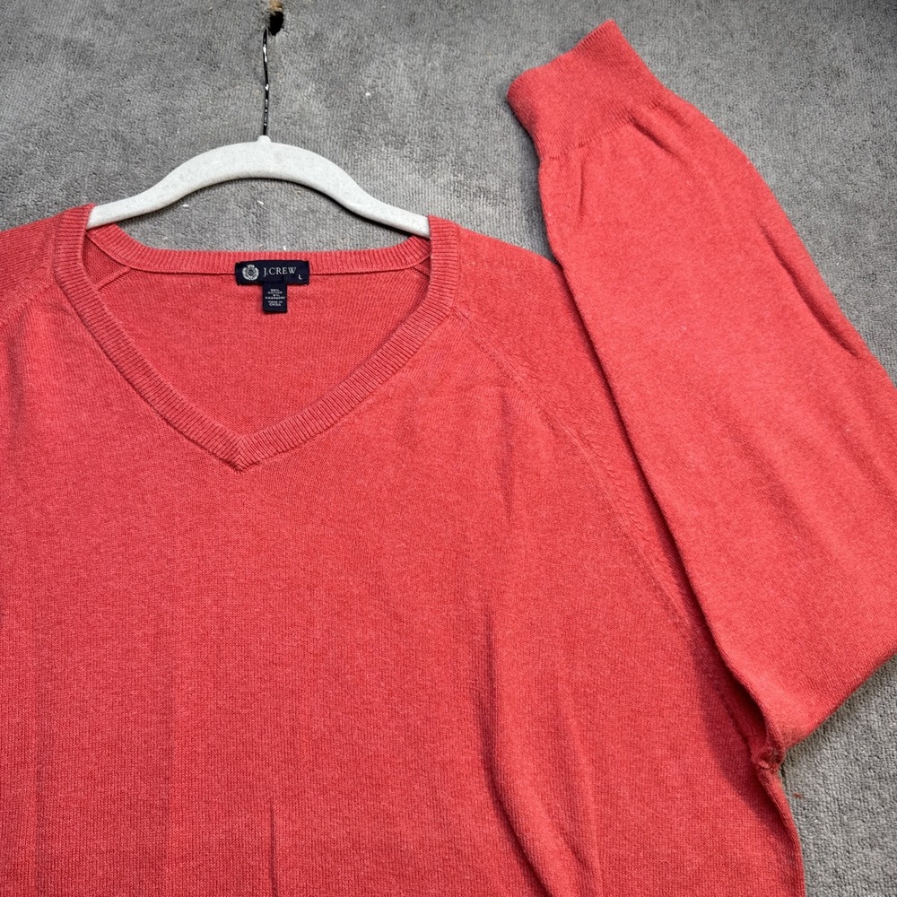 J Crew mens red cotton cashmere blend v neck sweater soft knit pullover Large
